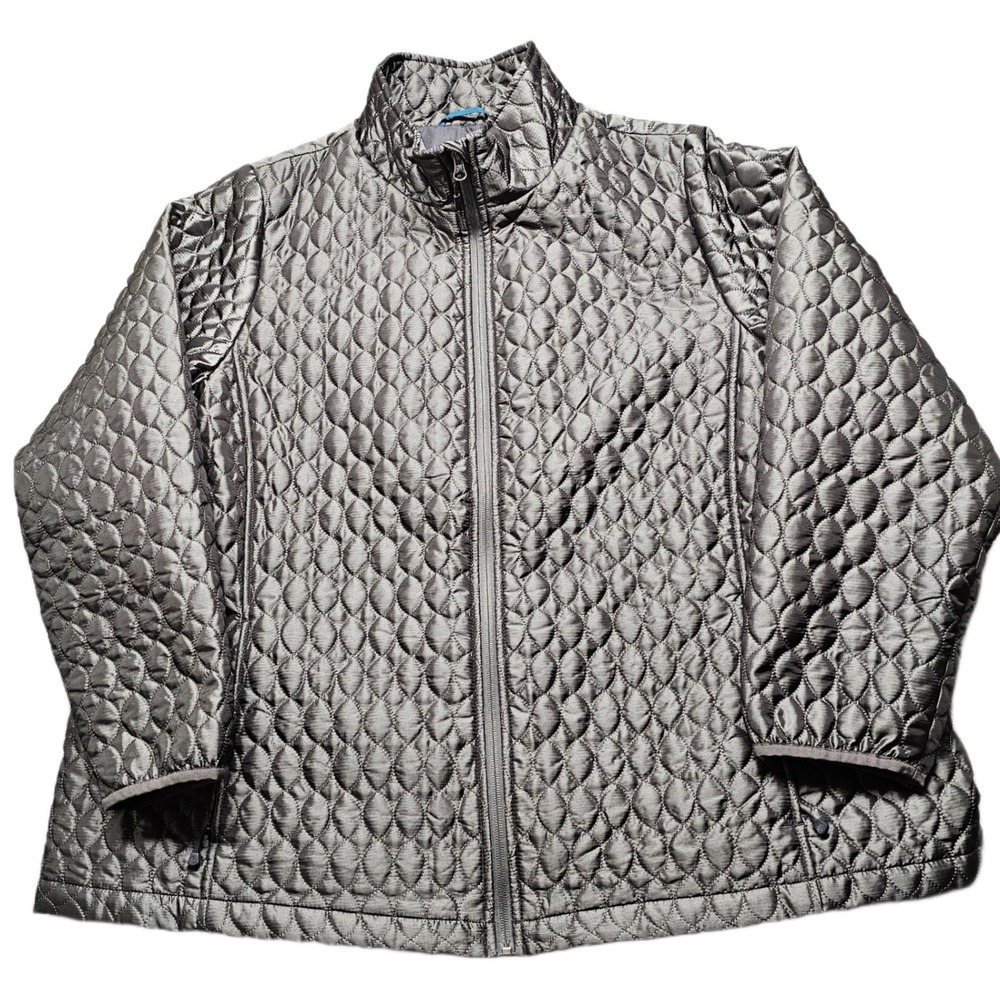 Lands' End Prima Loft Quilted Jacket Womens Charcoal Gray Lightweight Full Zip